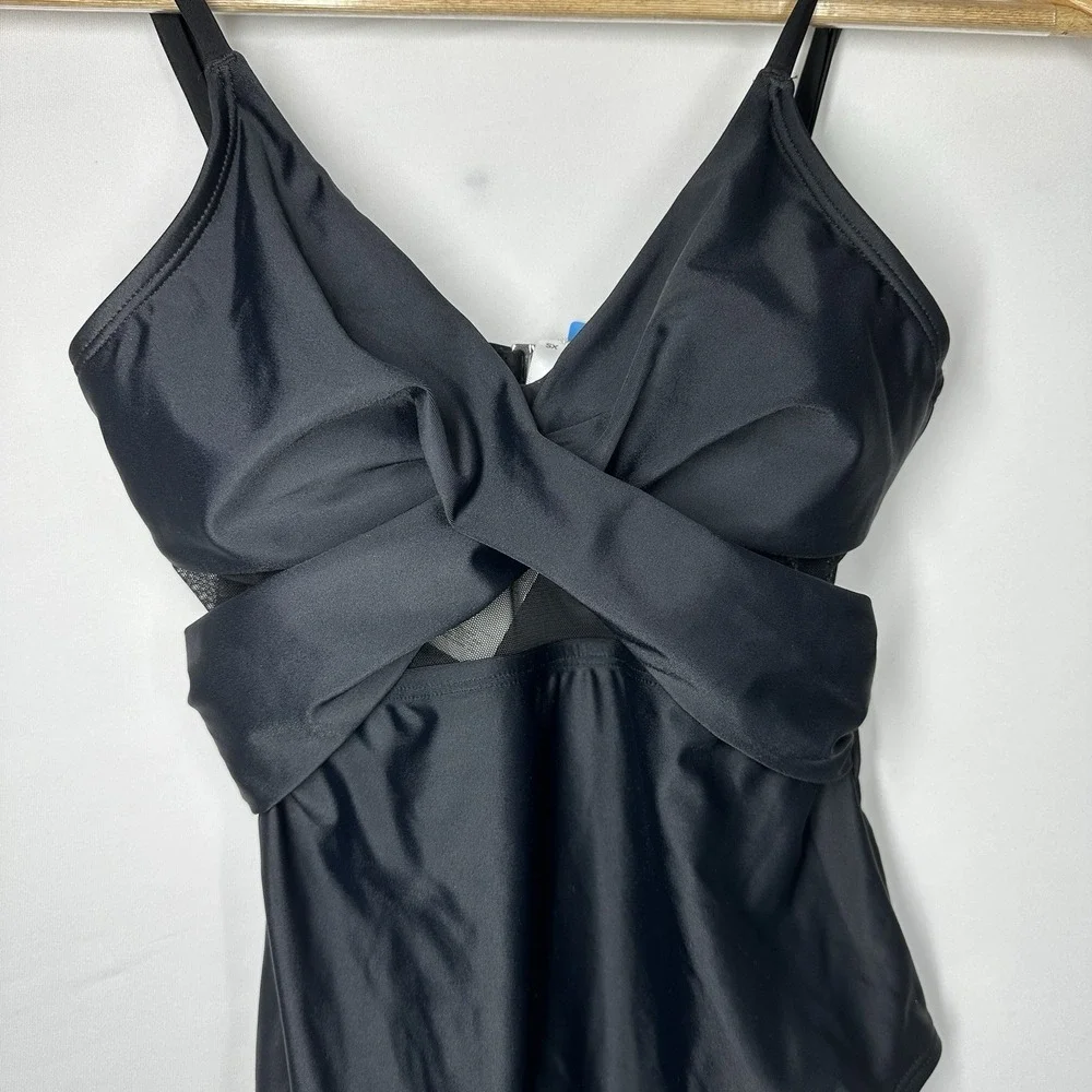 Cupshe #DASL1151BB Solid Mesh Wrap Front Cutout Black One Piece Swimsuit XS